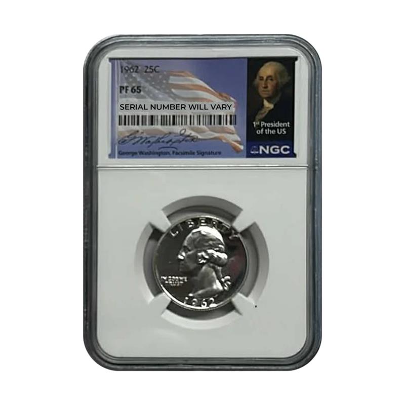 1962 Washington Silver Quarter - Washington and Flag Label - NGC PF65 - CoinsTV