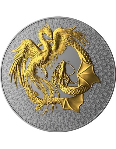 2024 Niue Dragon & Phoenix Dark Gilded 2 oz Silver Coin