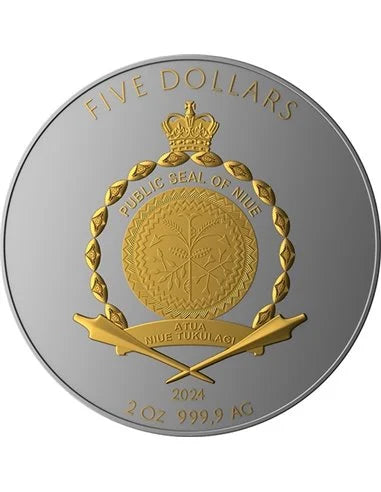 2024 Niue Dragon & Phoenix Dark Gilded 2 oz Silver Coin