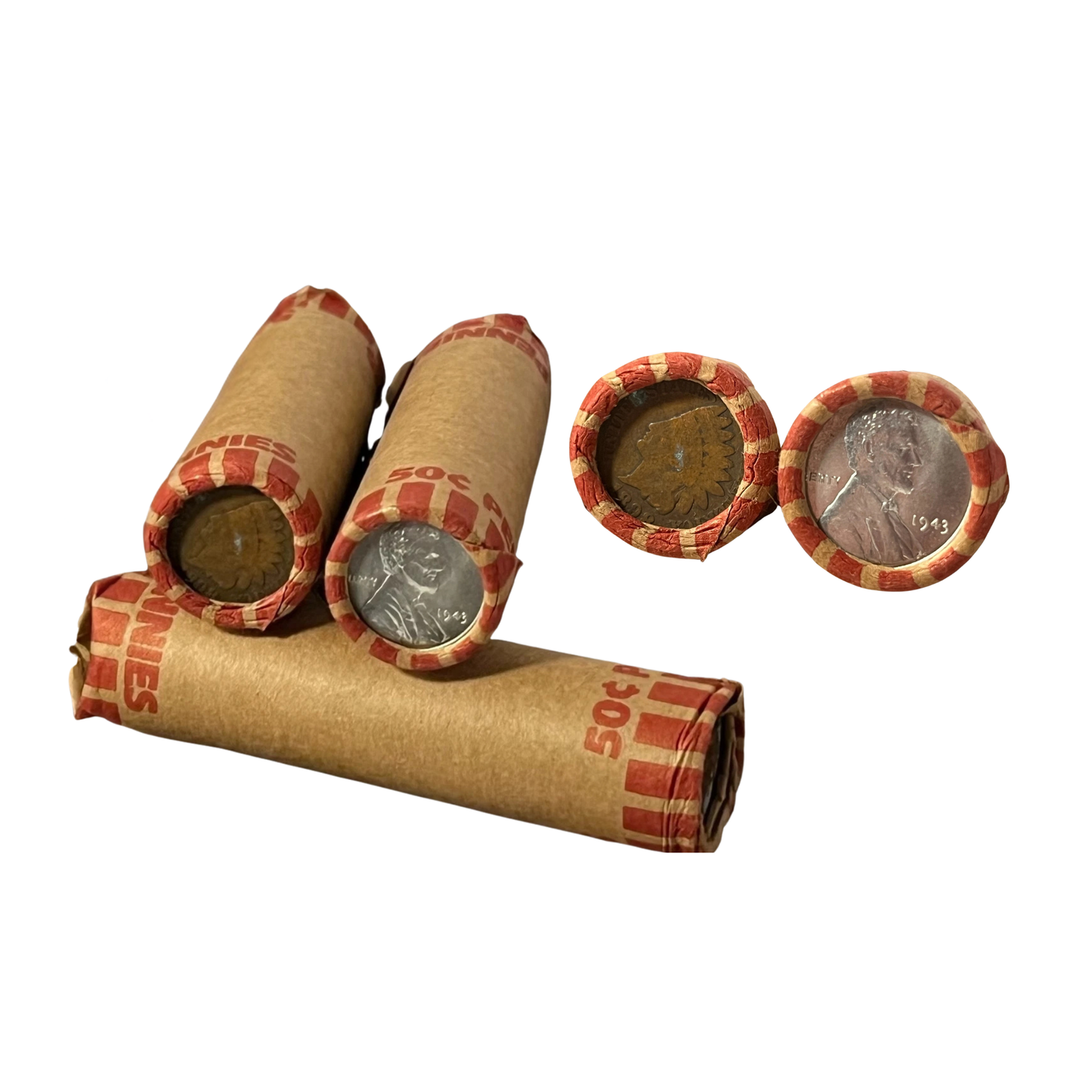Lincoln Wheat Cent with Steel Cent and Indian Head Circulated - Bank-Wrapped Roll - CoinsTV
