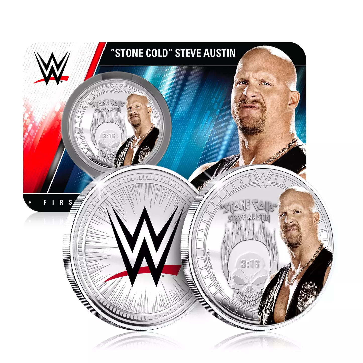 WWE Legends Stone Cold Steve Austin 9g Silver Gilded Medal in Assay Card