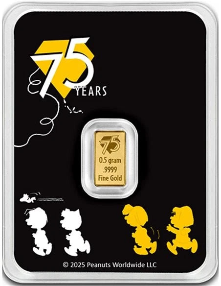 2025 Peanuts 75th Ann. 0.5g Gold Bar in Card - CoinsTV