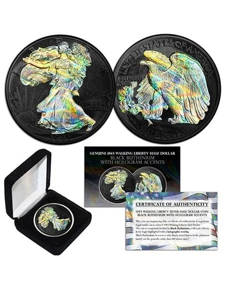 U.S. Walking Liberty Half Dollar Black Ruthenium Holo Edition Silver Coin - CoinsTV