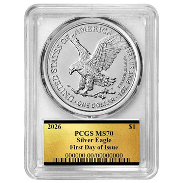 2026 Silver Eagle - American 250th Gold Label - PCGS MS70 FDOI - CoinsTV