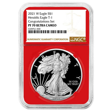 2021-W Silver Eagle Heraldic Eagle Type 1 - Congratulations Set - NGC PF70UC - CoinsTV