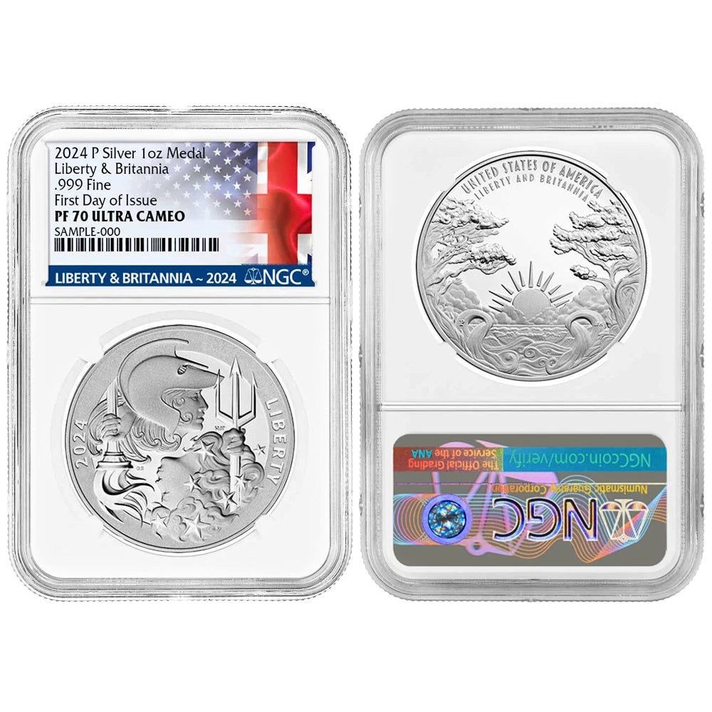 2024-P Proof Liberty & Britannia 1 oz Silver Medal - NGC PF70UC FDI Britannia Label
