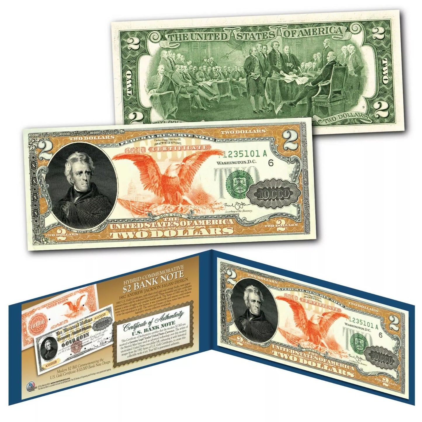 U.S. Genuine Legal Tender $2 Bill 1882 Series $10,000 Gold Certificate Edition - CoinsTV