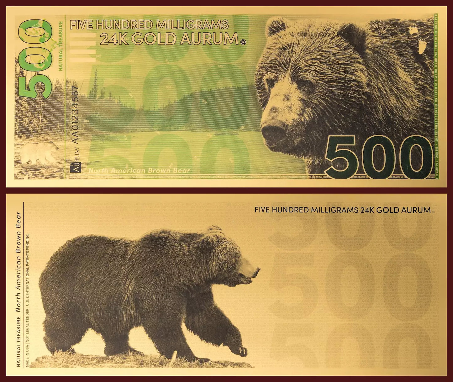 2025 Brown Bear 500mg 24 K Gold Aurum Note - National Treasure Series - CoinsTV