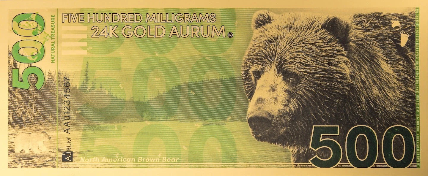 2025 Brown Bear 500mg 24 K Gold Aurum Note - National Treasure Series - CoinsTV