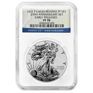 2011-P Silver Eagle - 25th Anniversary Label - NGC REVERSE PF70 ER - CoinsTV