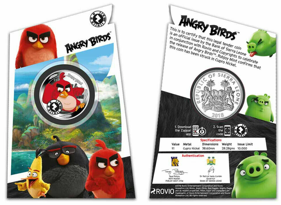 2018 $1 Angry Birds Red Cupro Nickel Colorized Coin In Pack