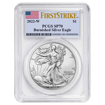2022-W Burnished Silver Eagle - PCGS SP70 FS Flag Label