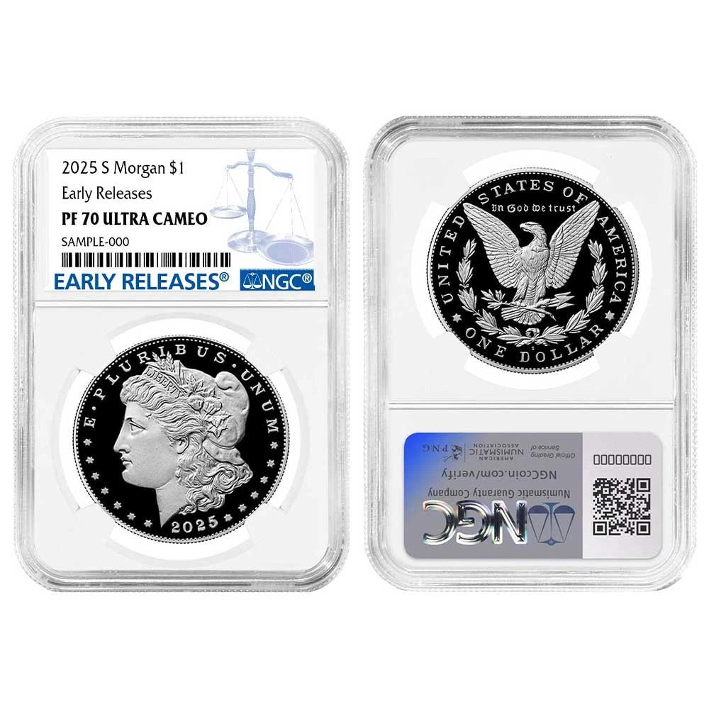 2025-S Morgan and Peace Silver Proof Dollar 2pc Set NGC PF70UC ER Blue Label - CoinsTV