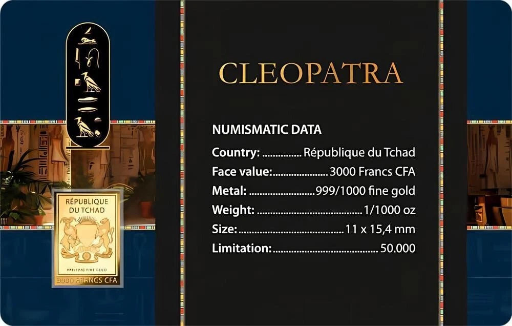 2024 Chad Cleopatra 1/1000 oz .999 Gold Coin Card