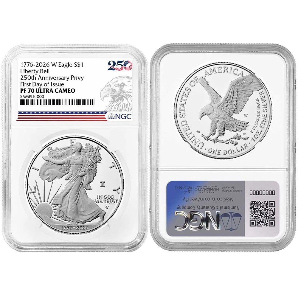 2026-W Silver Eagle Liberty Bell - 250th Anniversary Privy - NGC PF70UC FDI 250th Eagle Label