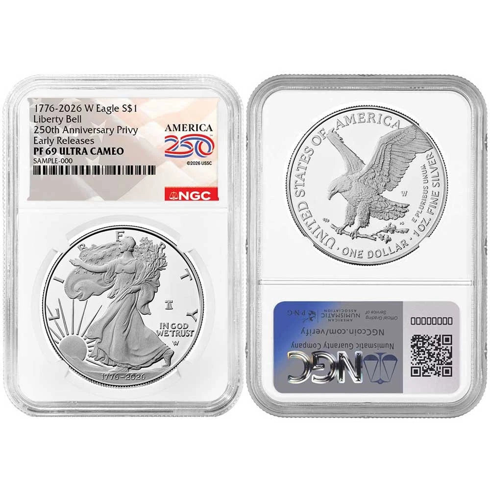 2026-W Silver Eagle Liberty Bell - 250th Anniversary Privy - NGC PF69UC ER America 250th Label