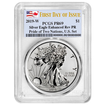 2019-W Silver Eagle Enhanced Rev Proof - PCGS PR69 FDOI Dual Flag Label