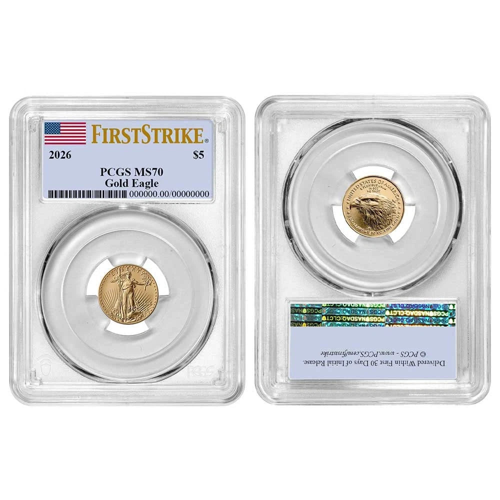 2026 $5 Gold Eagle 1/10 oz Gold - PCGS MS70 FS Flag Label
