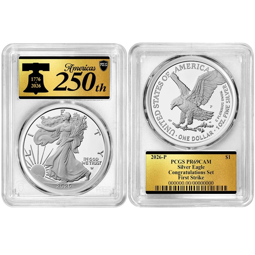 2026-P Silver Eagle Congratulations Set - PCGS PR69DCAM FS 250th Gold Label