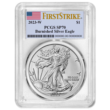 2023-W Burnished Silver Eagle - PCGS SP70 FS Flag Label