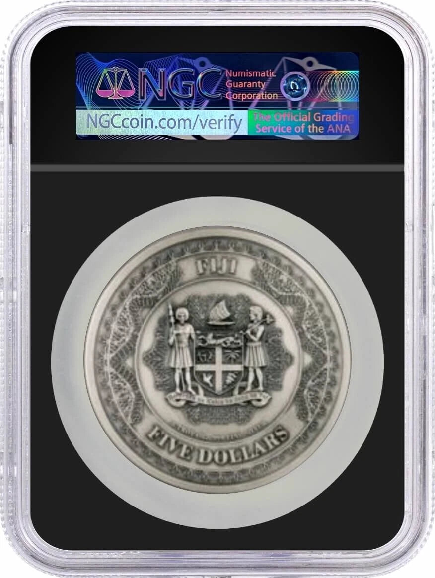 2023 Fiji $5 Black Eagle 5 oz Silver - Antiqued FDOI - NGC MS70 Black Core - CoinsTV