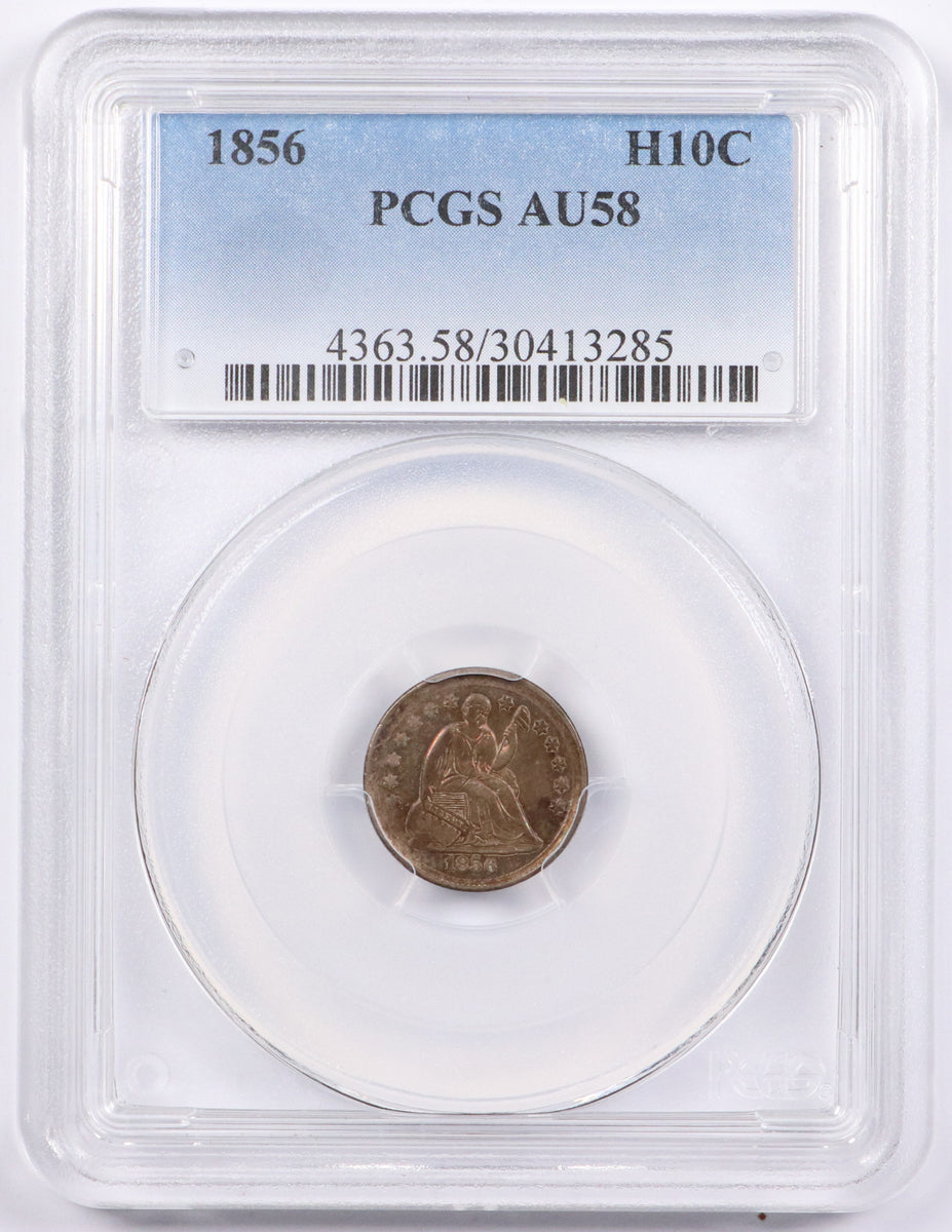 1856 With Arrows Seated Liberty Half Dime PCGS AU58 - CoinsTV