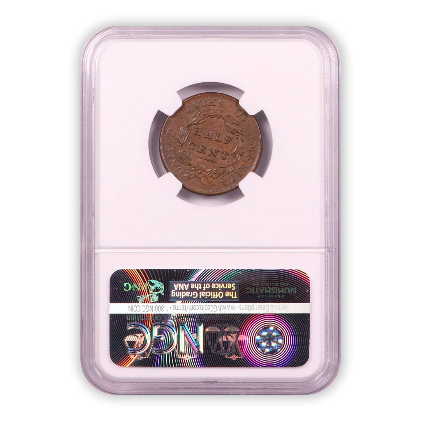 1828 Classic Head Half Cent - NGC AU58 BN Rotated Dies - CoinsTV