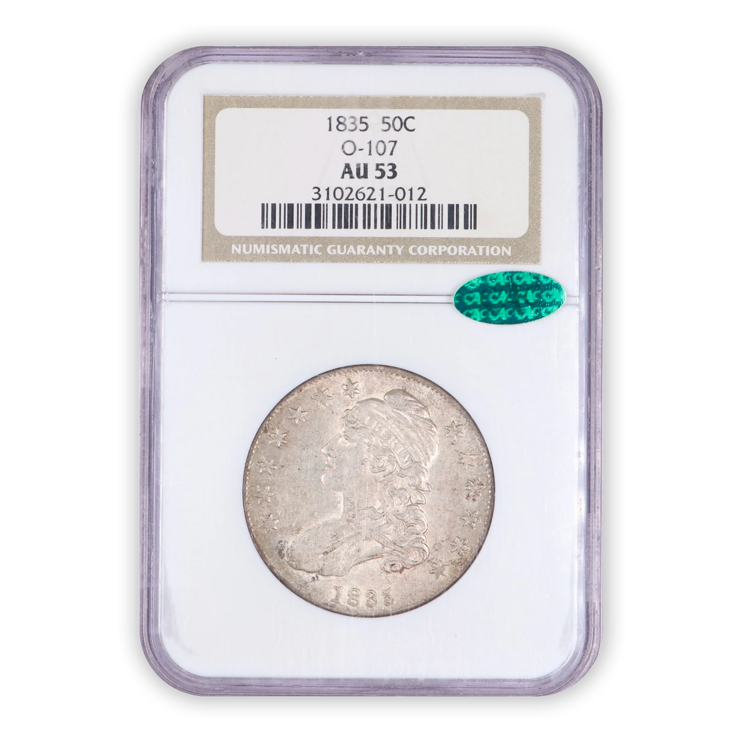 1835 Capped Bust Silver Half Dollar Philadelphia - NGC AU53 CAC - CoinsTV