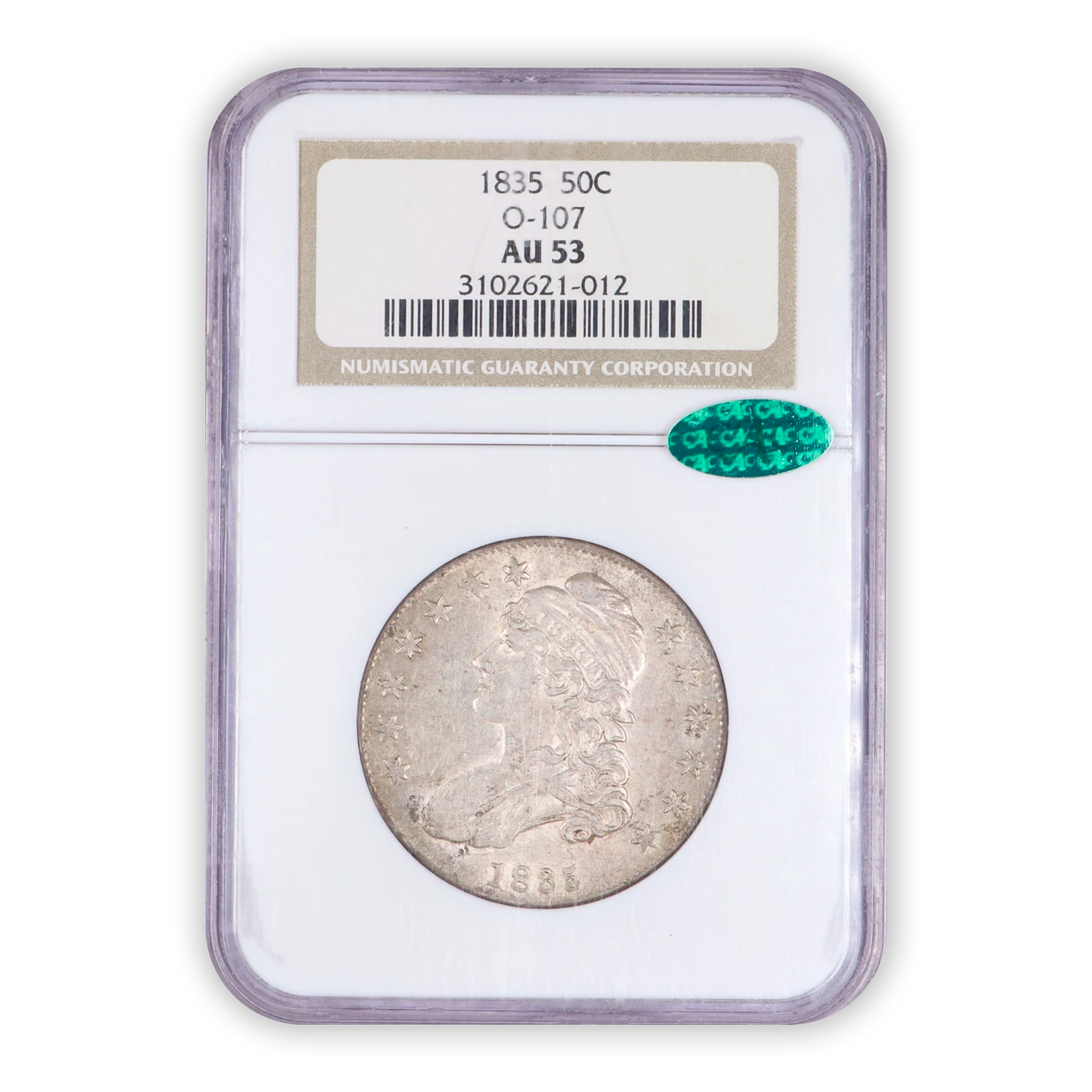 1835 Capped Bust Silver Half Dollar Philadelphia - NGC AU53 CAC - CoinsTV