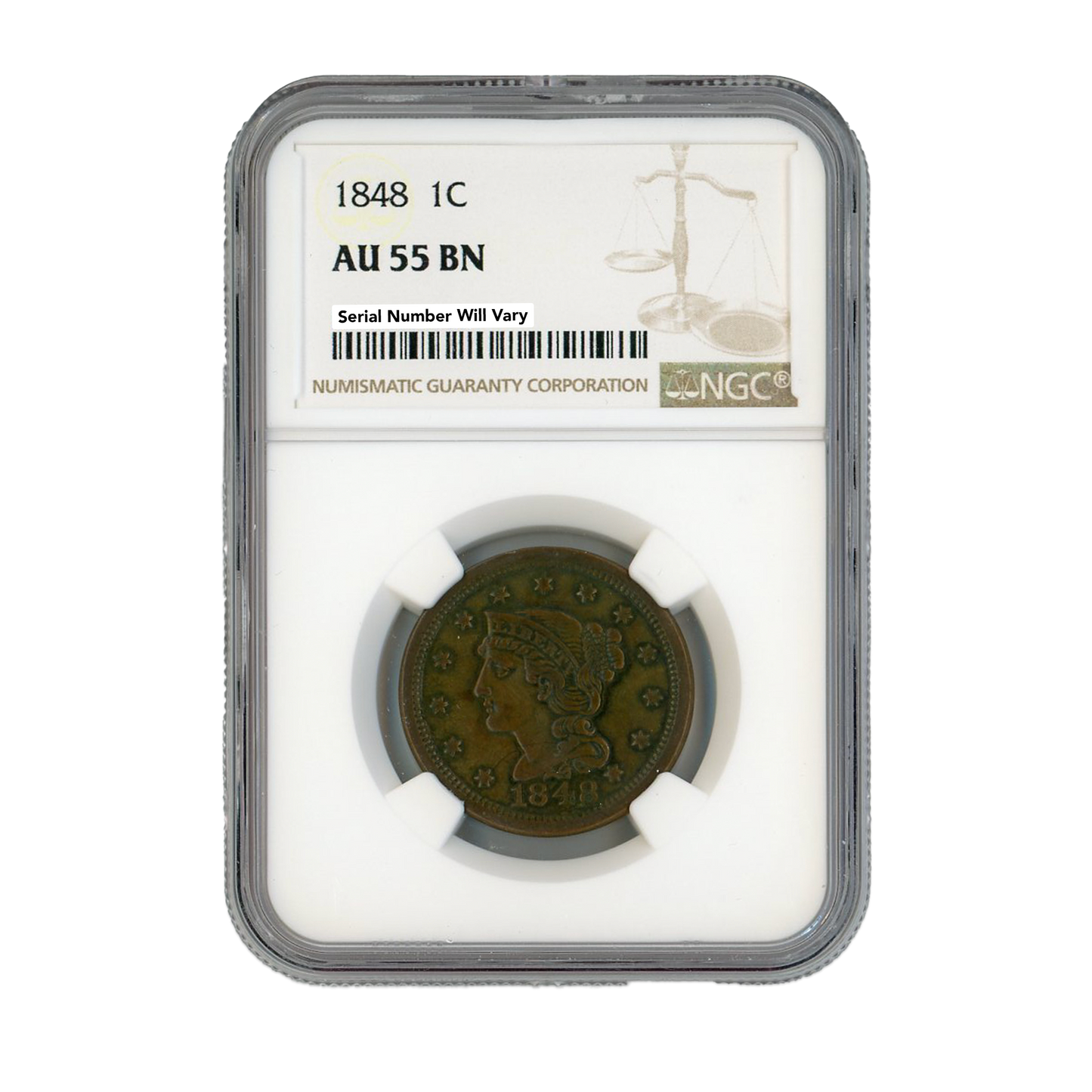 1848 Braided Hair Cent - NGC AU55 BN