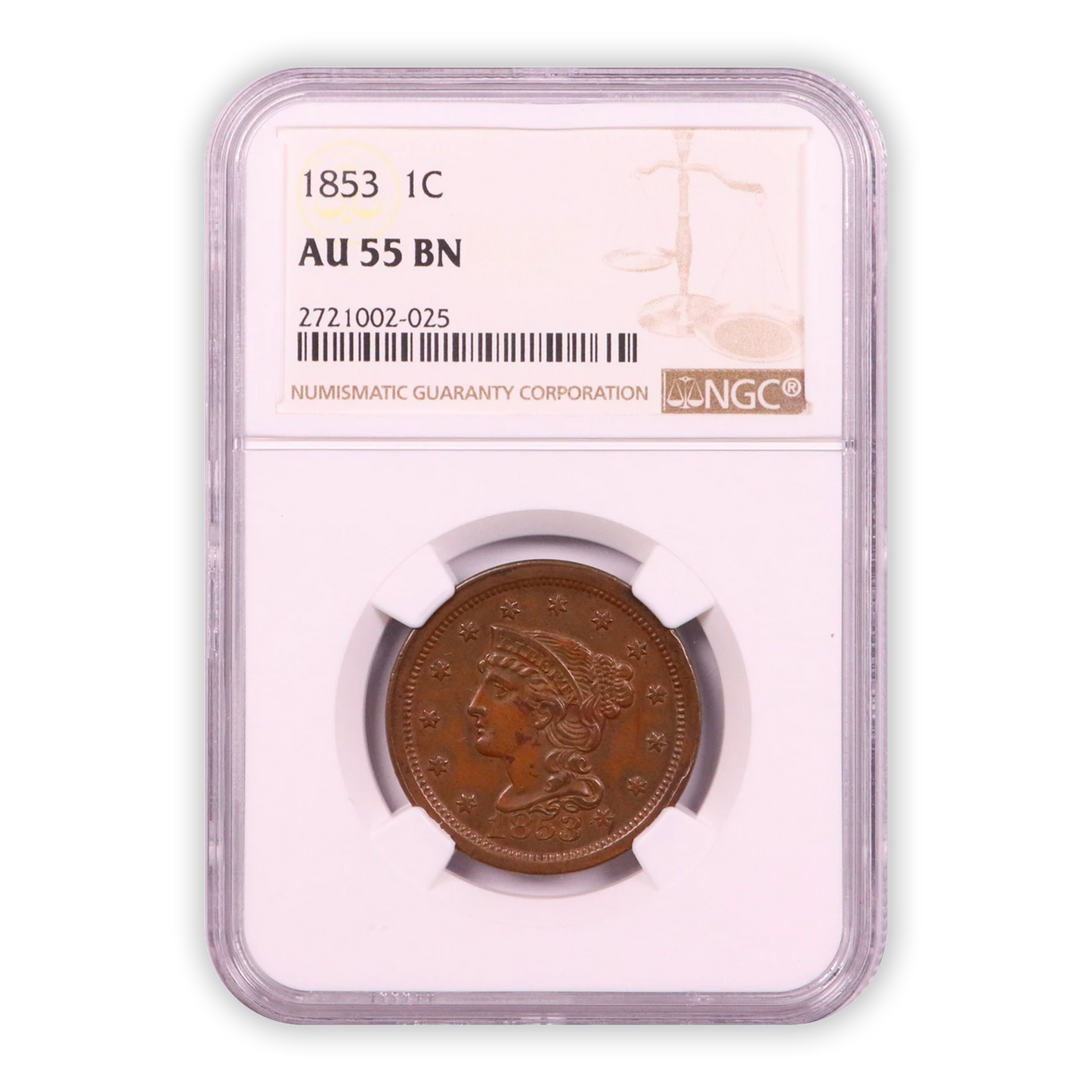1853 Braided Hair Large Cent - NGC AU55 BN