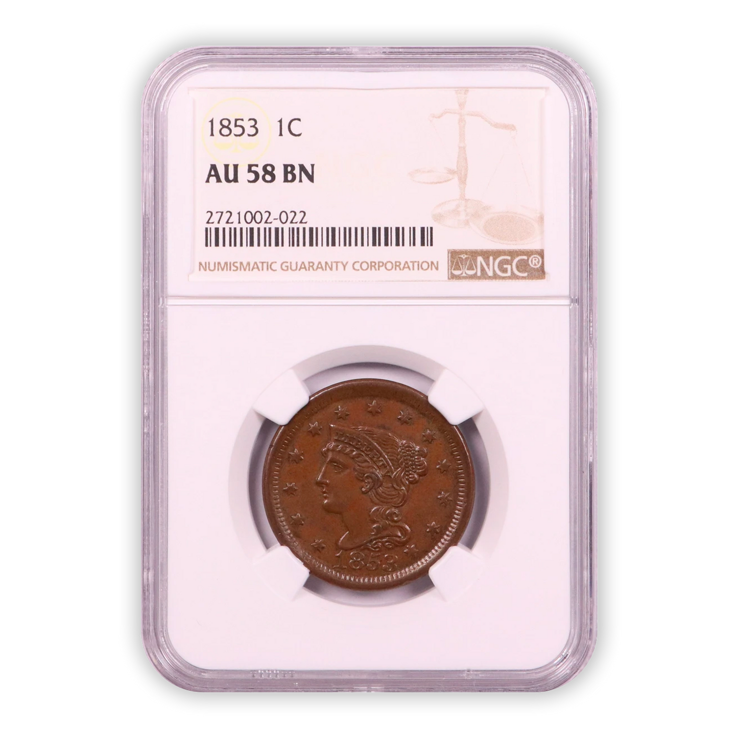 1853 Braided Hair Large Cent - NGC AU58 BN