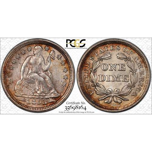 1852 Seated Liberty Dime Philadelphia - PGCS MS62 - CoinsTV