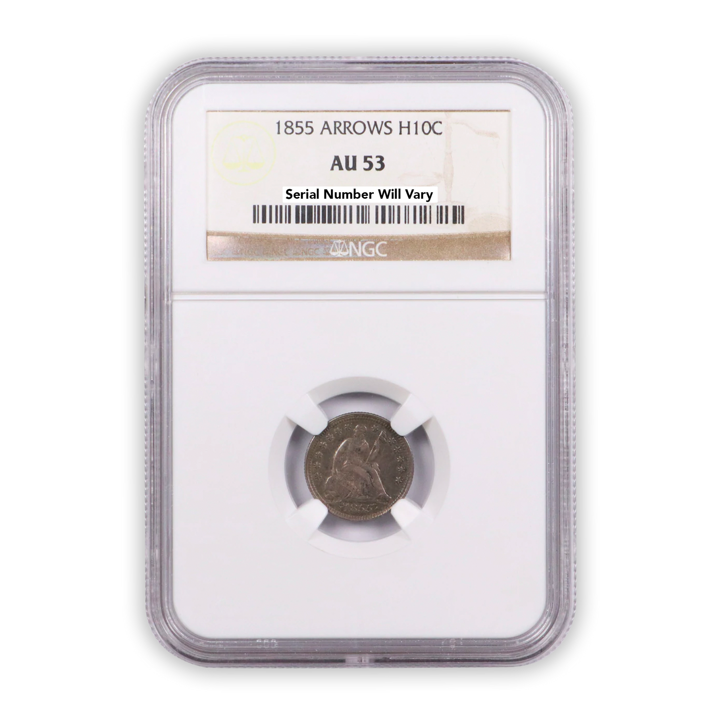 1855 With Arrows Seated Liberty Half Dime PCGS AU53 - CoinsTV