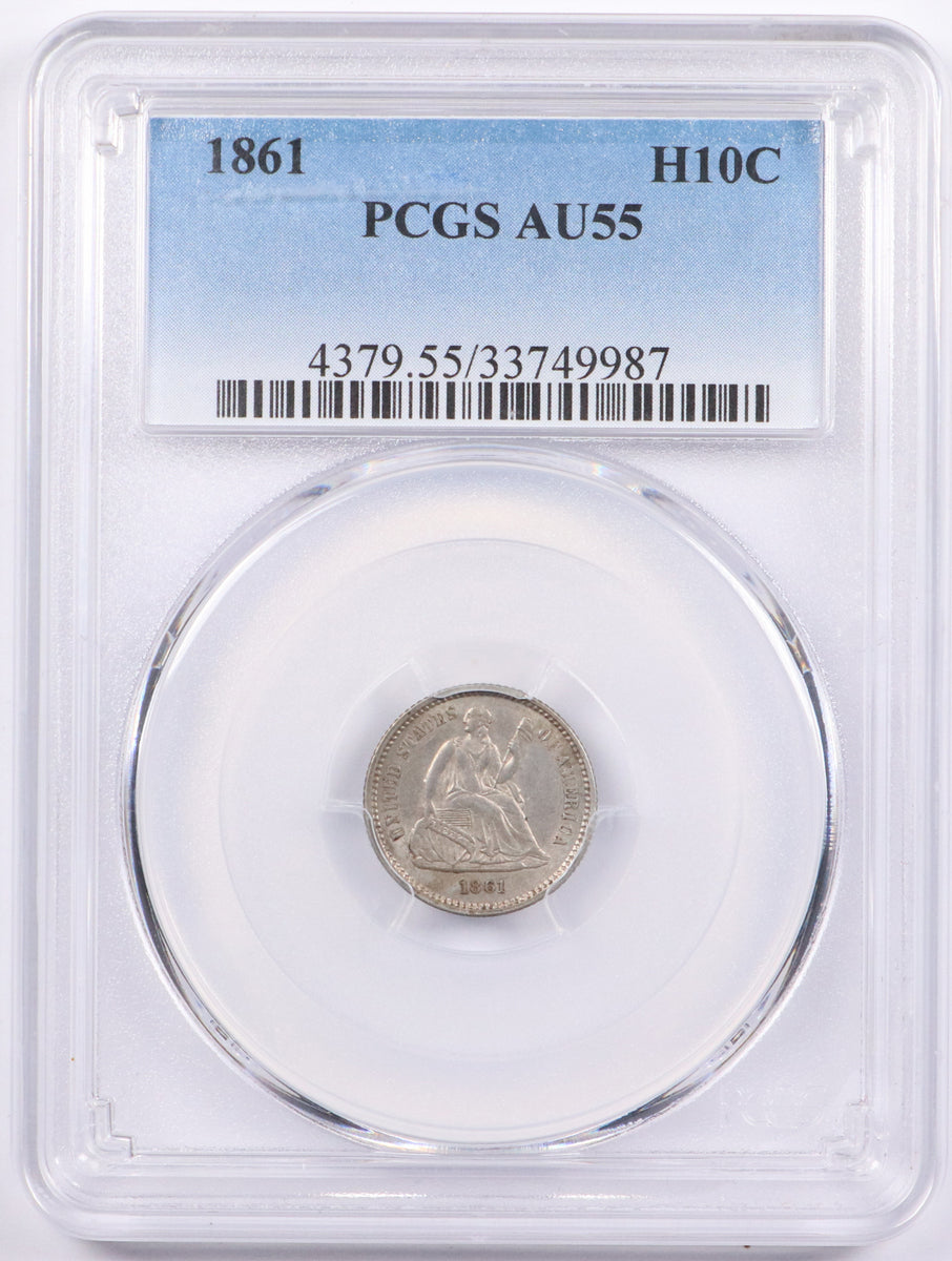 1861 Seated Liberty Half Dime- PCGS AU55 - CoinsTV