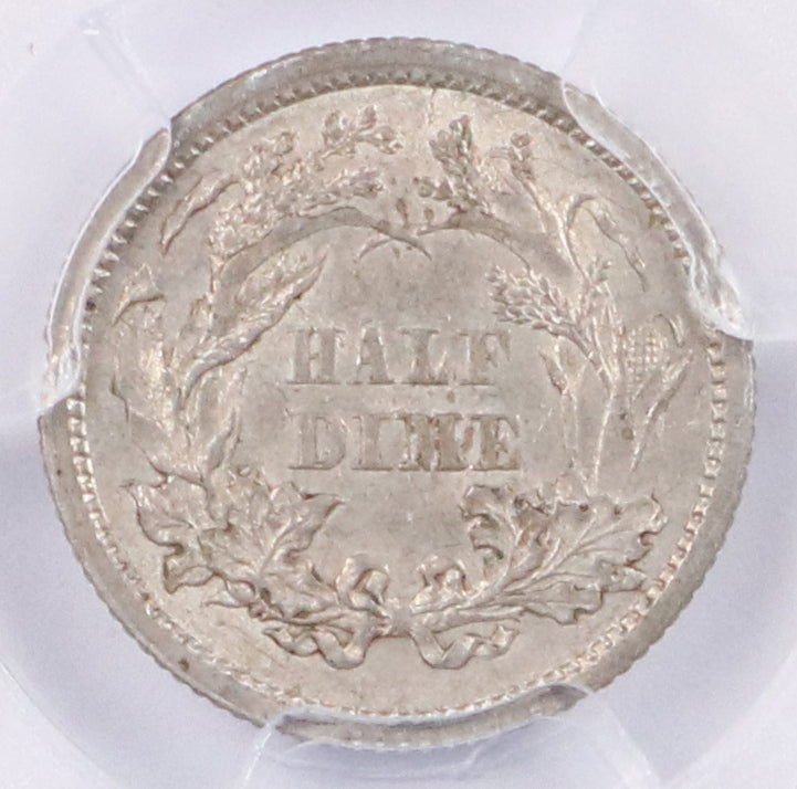 1861 Seated Liberty Half Dime- PCGS AU55 - CoinsTV