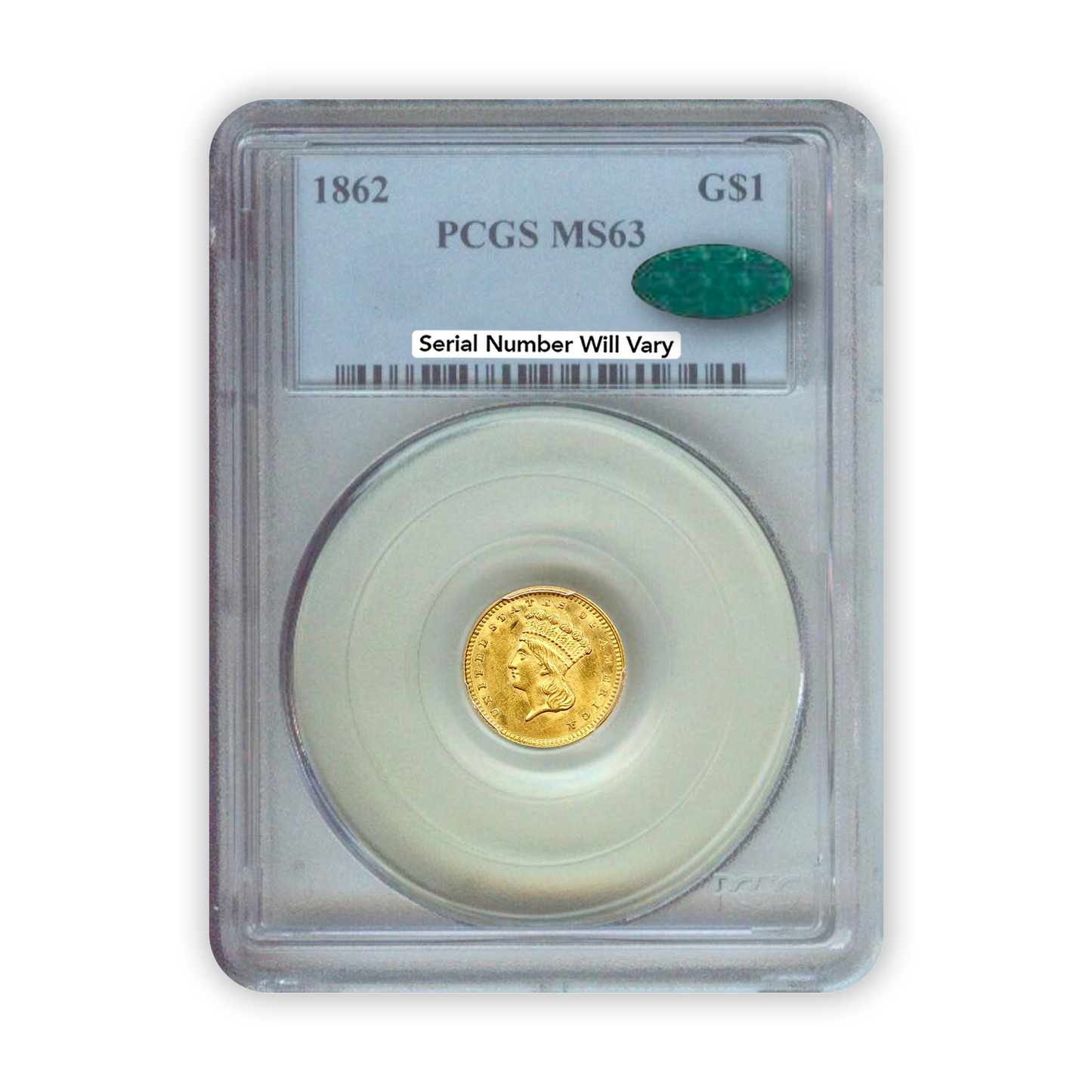 1862 Liberty $1 Gold Indian Princess - PCGS MS63 CAC - CoinsTV