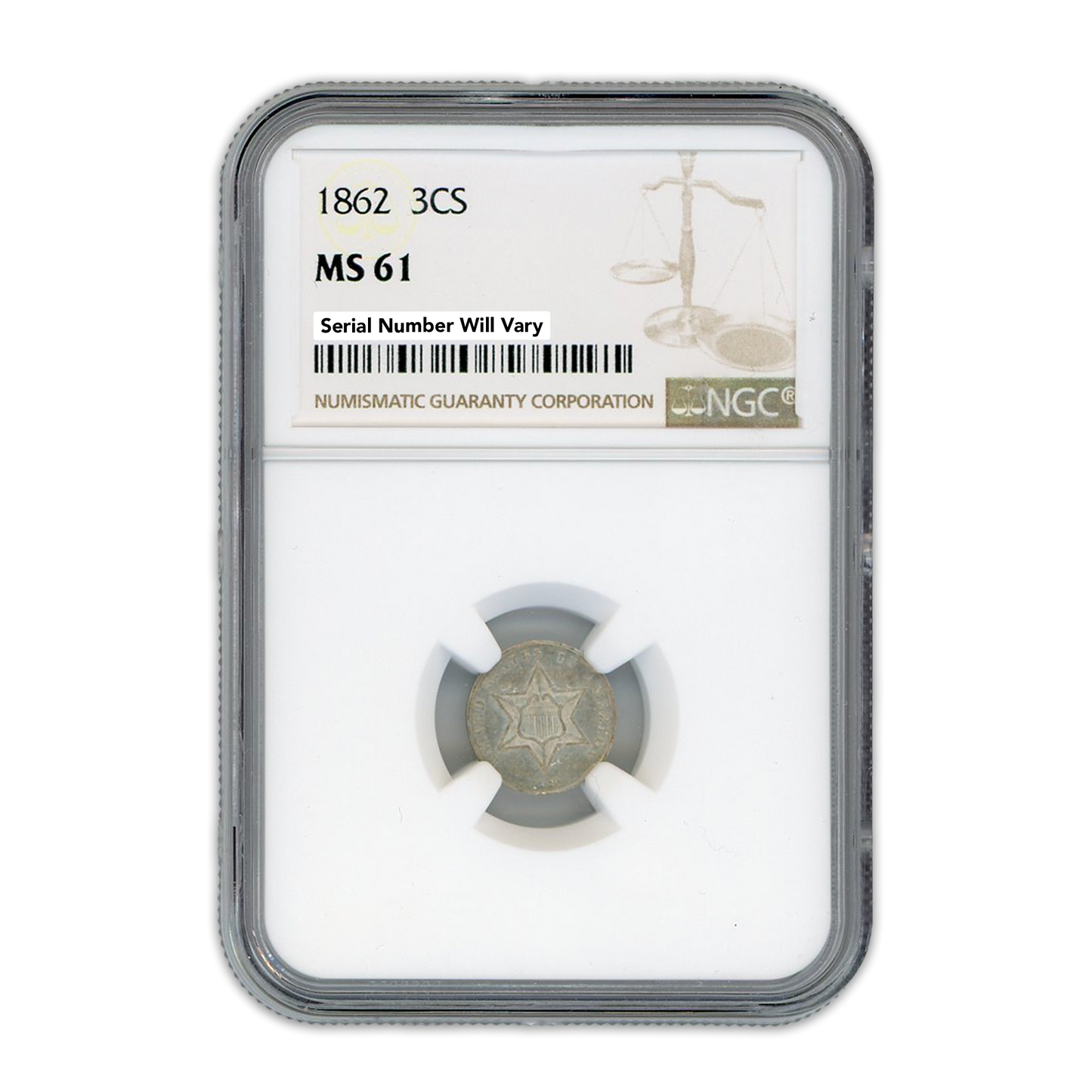 1862 Three Cent Silver - NGC MS61