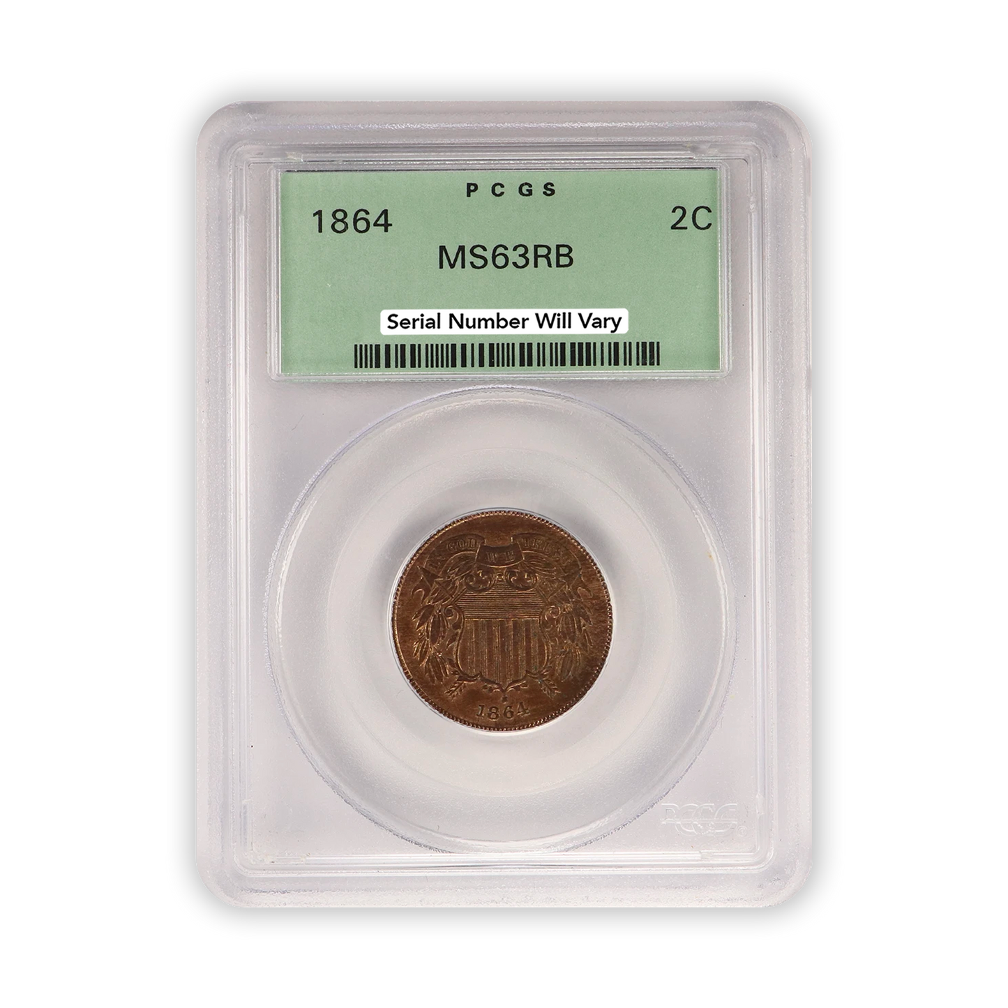 1864 Two Cent Piece Large Motto - PCGS MS63 RB