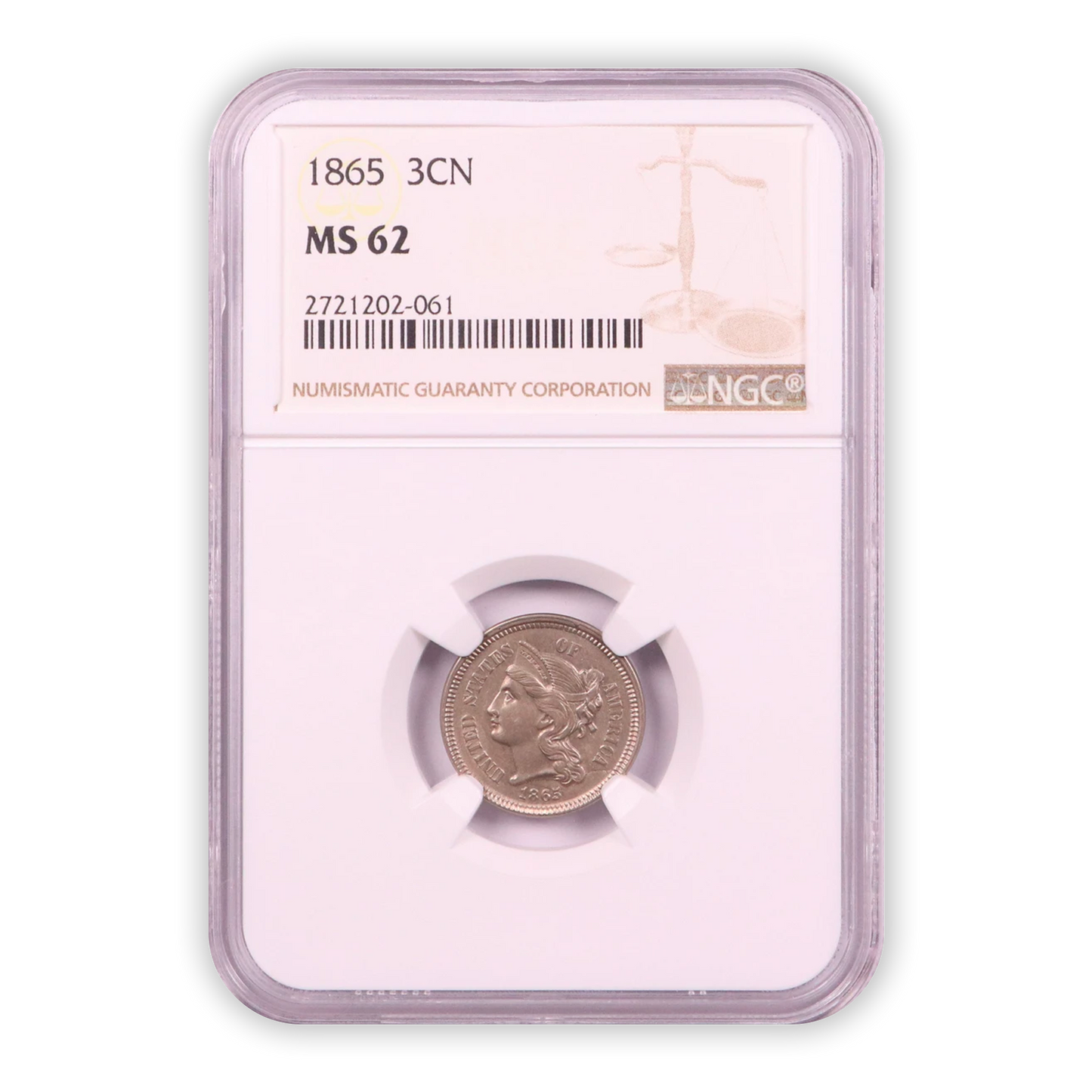 1865 Three Cent Nickel - NGC MS62 - CoinsTV