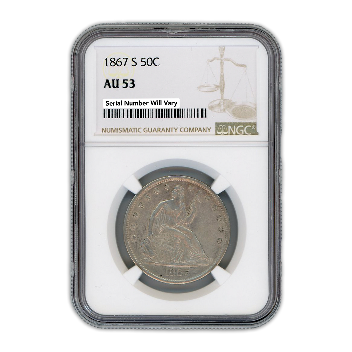 1867 S Seated Liberty Half Dollar - NGC AU53