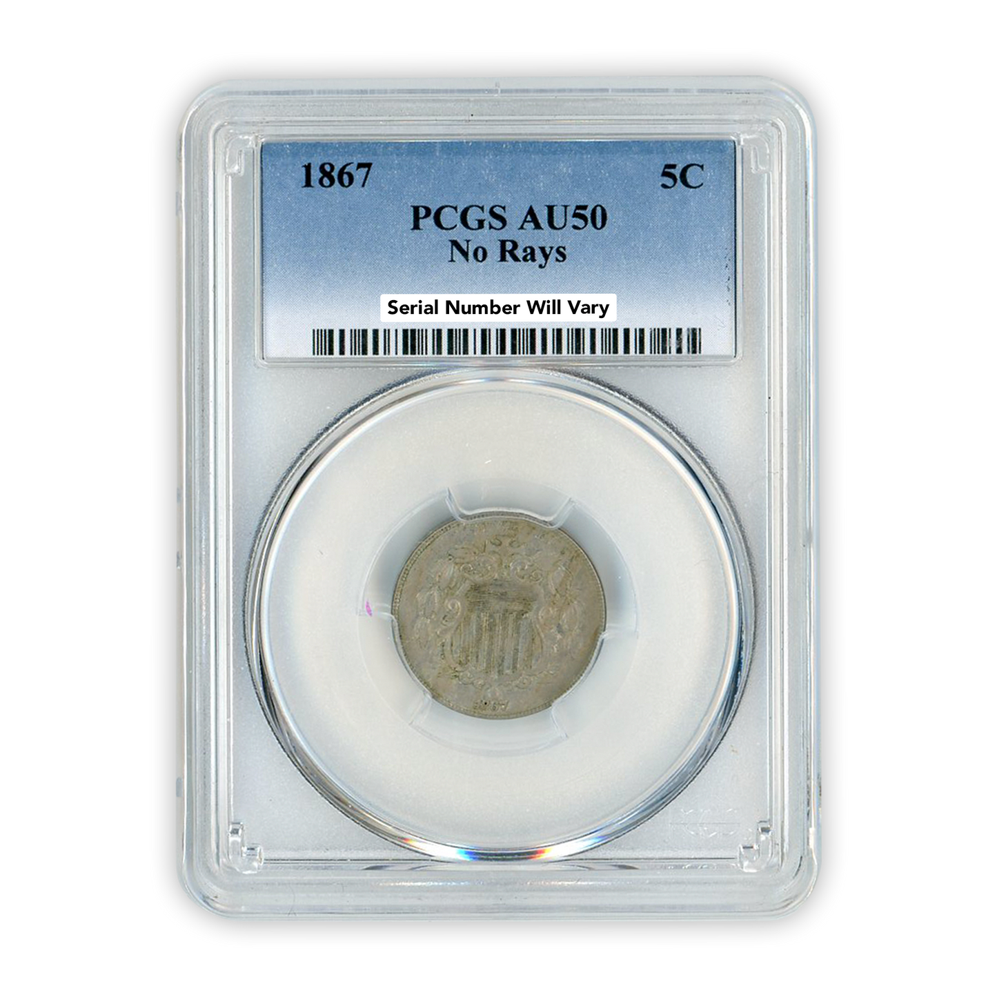 1867 Shield Nickel - No Rays - PCGS AU50