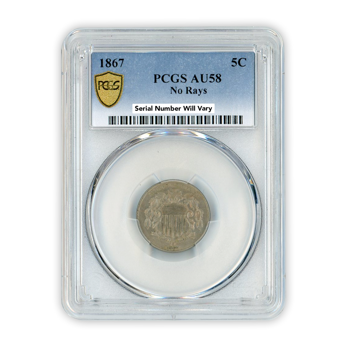 1867 Shield Nickel - No Rays - PCGS AU58