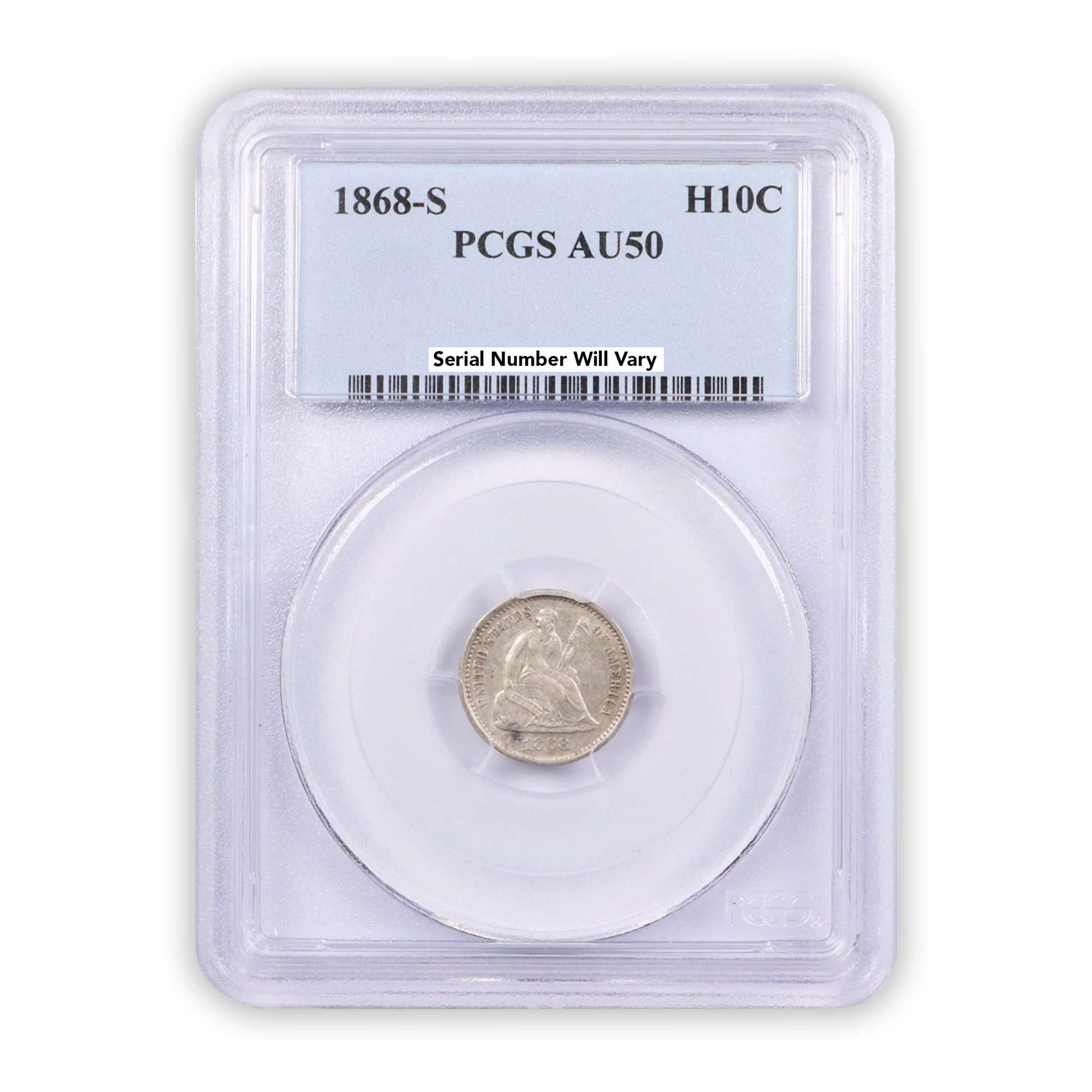 1868 S Seated Liberty Half Dime PCGS AU50 - CoinsTV