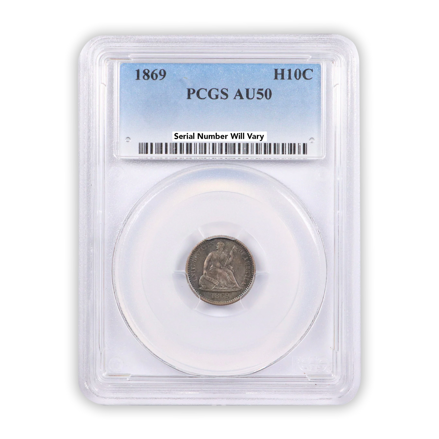 1869 Philadelphia Seated Liberty Half Dime PCGS AU50 - CoinsTV