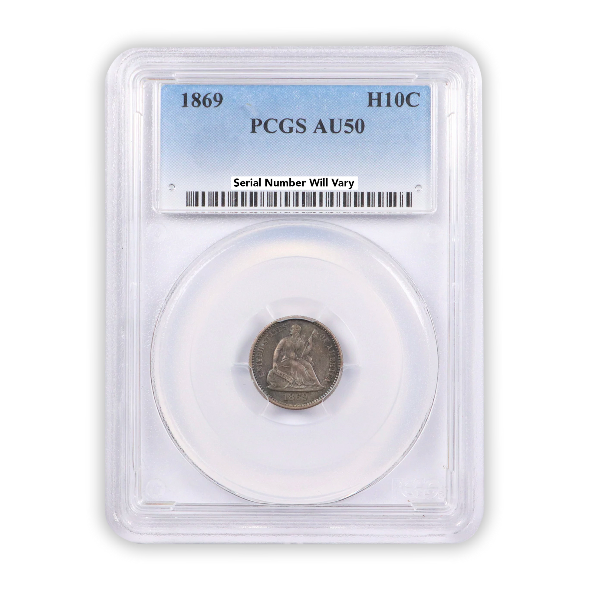 1869 Philadelphia Seated Liberty Half Dime PCGS AU50 - CoinsTV