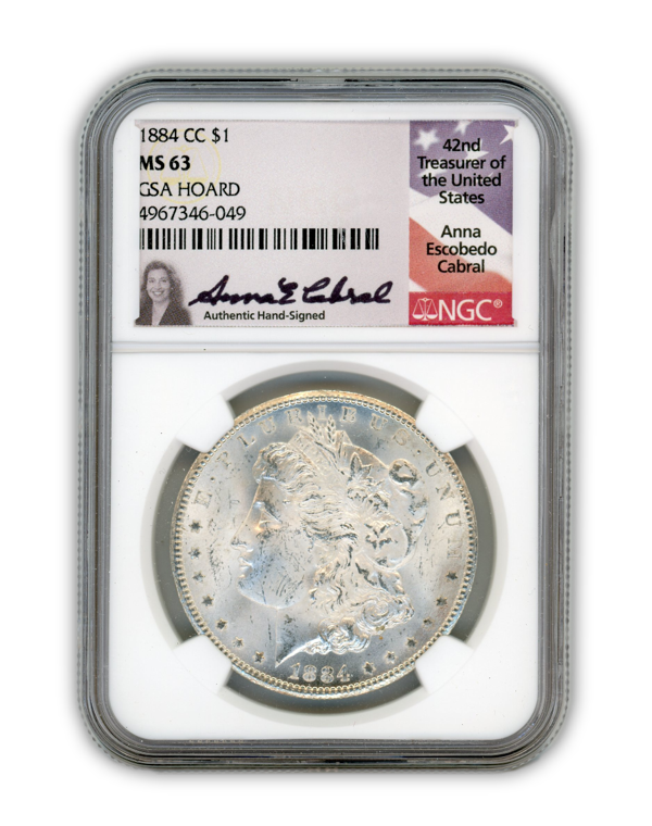 1884 CC Morgan Silver Dollar Carson City - NGC MS63 GSA Anna Cabral Signature Label
