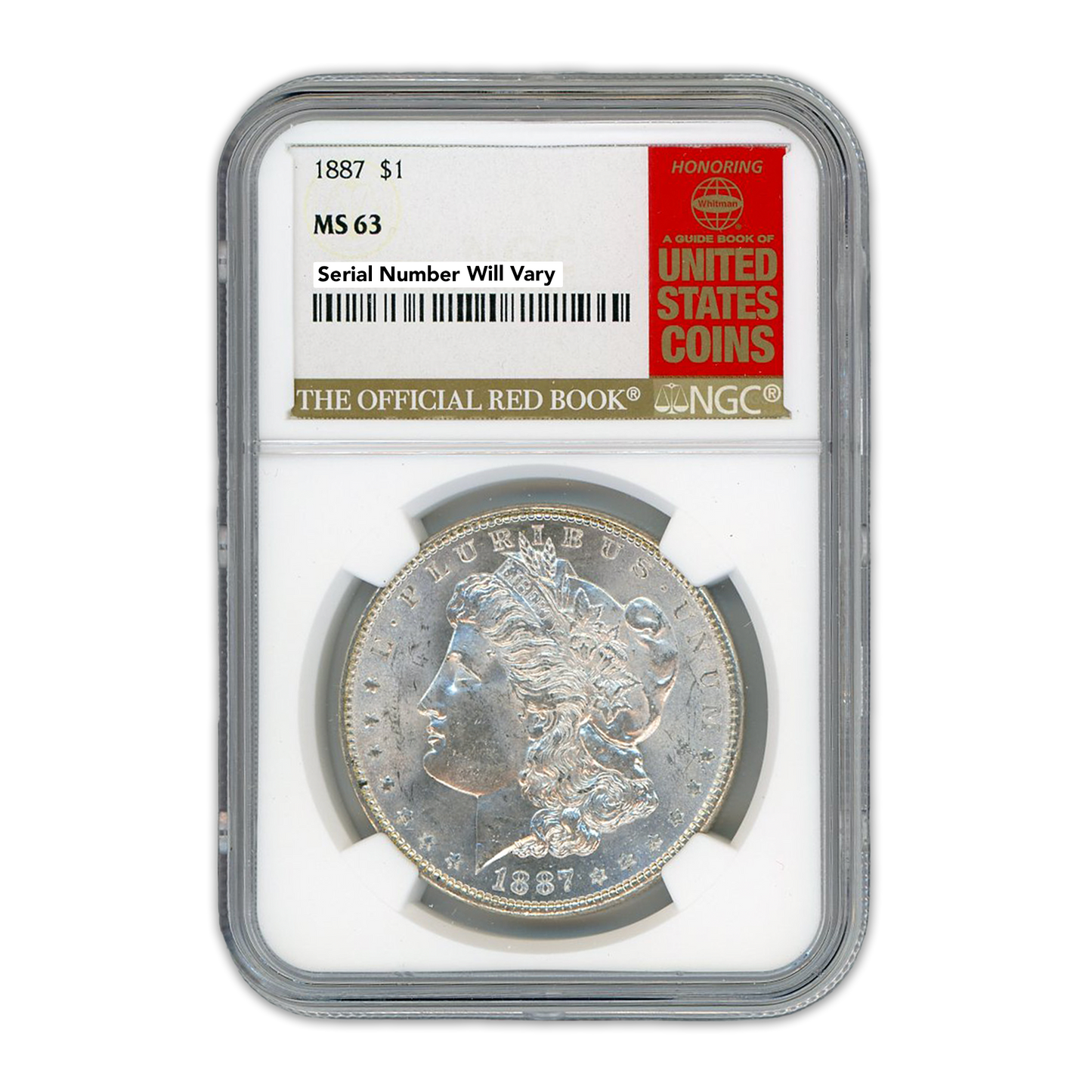 1887 Morgan Silver Dollar Philadelphia - NGC MS63 Red Book Label