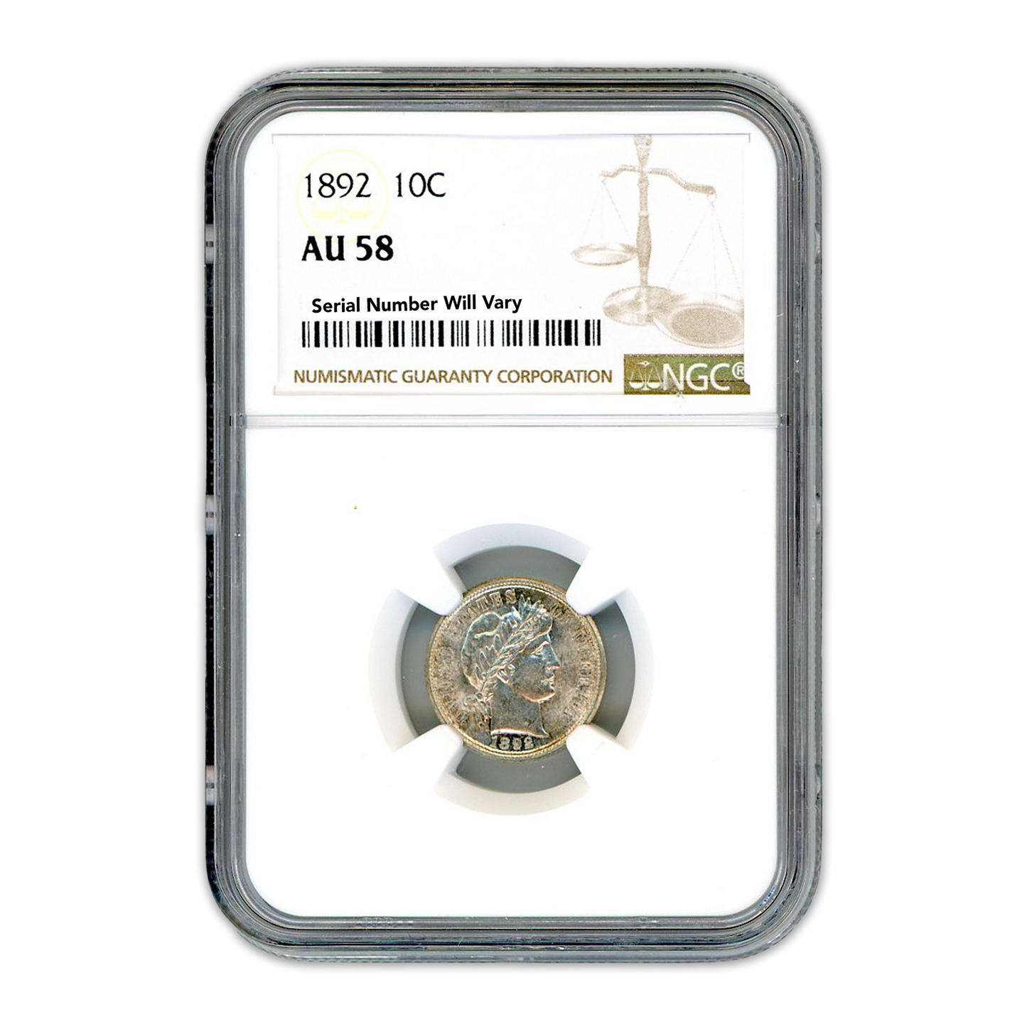1892 10C Barber Dime - NGC AU58 - CoinsTV