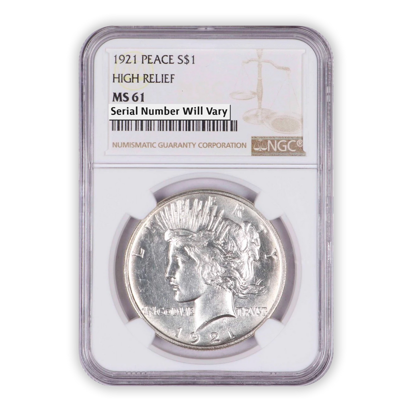 1921 Peace Silver Dollar Philadelphia - NGC MS61 - CoinsTV